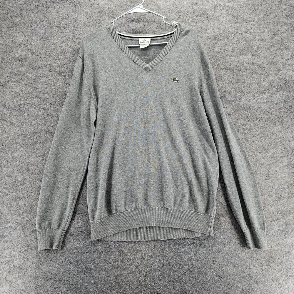 Lacoste Sweater Mens 4 V Neck Long Sleeve Gray